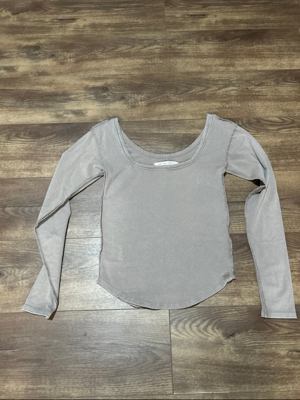 Free People We The Free Scoop Neck Long Sleeve Top in Taupe